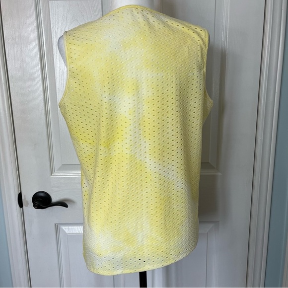 Cyrus Asymmetrical Mesh Keyhole Yellow Stretch Tank Top Women’s L Butter Yellow - Picture 2 of 5
